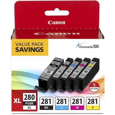 Canon (PGI-280XL / CLI-281) PIXMA TR7520, TR8520, TS6120, TS8120, TS9120 High Yield Black / C / M /