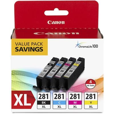 Canon (CLI-281XL) PIXMA TS8120, TS6120, TR7520, TR8520, TS9120 4 Pack (Includes 1 Each of OEM# 2037C