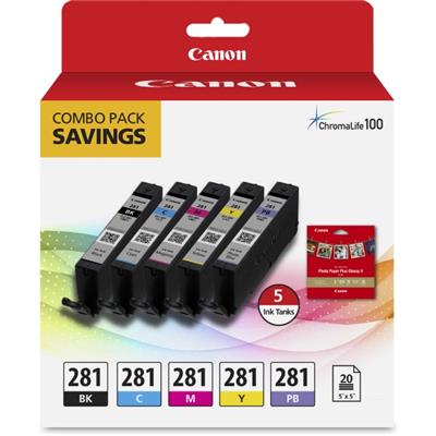 Canon (CLI-281) with 20 Sheets Glossy 5&quot;x5&quot; Square Combo Pack PIXMA TR7520, TR8520, TS8120, TS9120 (