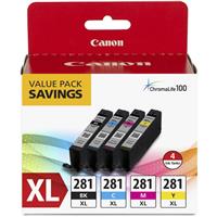 Canon (CLI-281XL) PIXMA TS8120, TS6120, TR7520, TR8520, TS9120 4 Pack (Includes 1 Each of OEM# 2037C