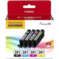 Canon (CLI-281) Four Color Ink Cartridge Value Pack PIXMA TR7520, TR8520, TS8120, TS9120 (Includes K