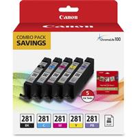 Canon (CLI-281) with 20 Sheets Glossy 5&quot;x5&quot; Square Combo Pack PIXMA TR7520, TR8520, TS8120, TS9120 (